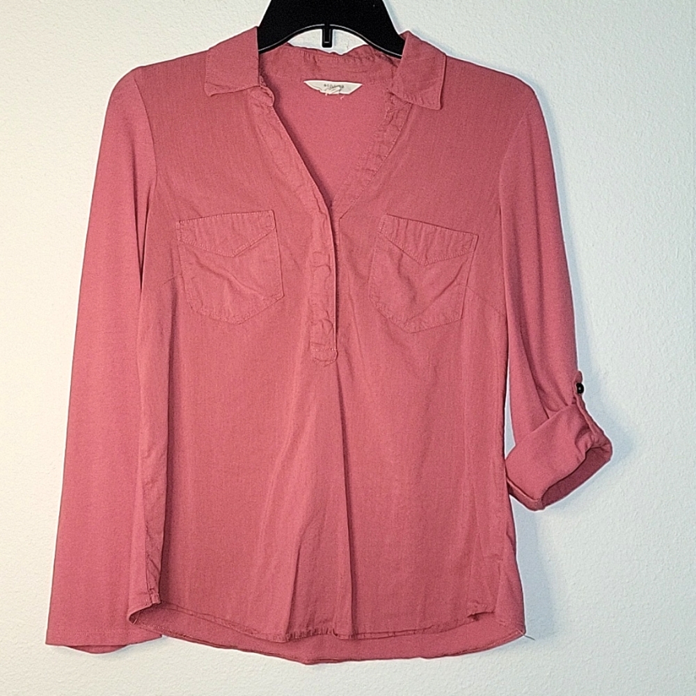 Sonoma Roll-Tab Henley Shirt, Blouse, S, Terracotta, GUC